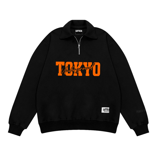 Sweater Rugby Half Zip TOKYO JAPAN ukuran Big Size S - 6XL Fleece tebal dan halus