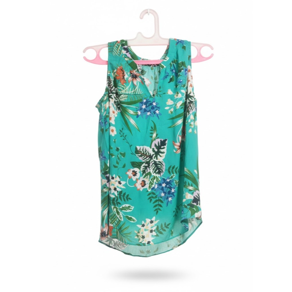 blouse sleeveless violet claire floral green blus tanpa lengan branded wanita