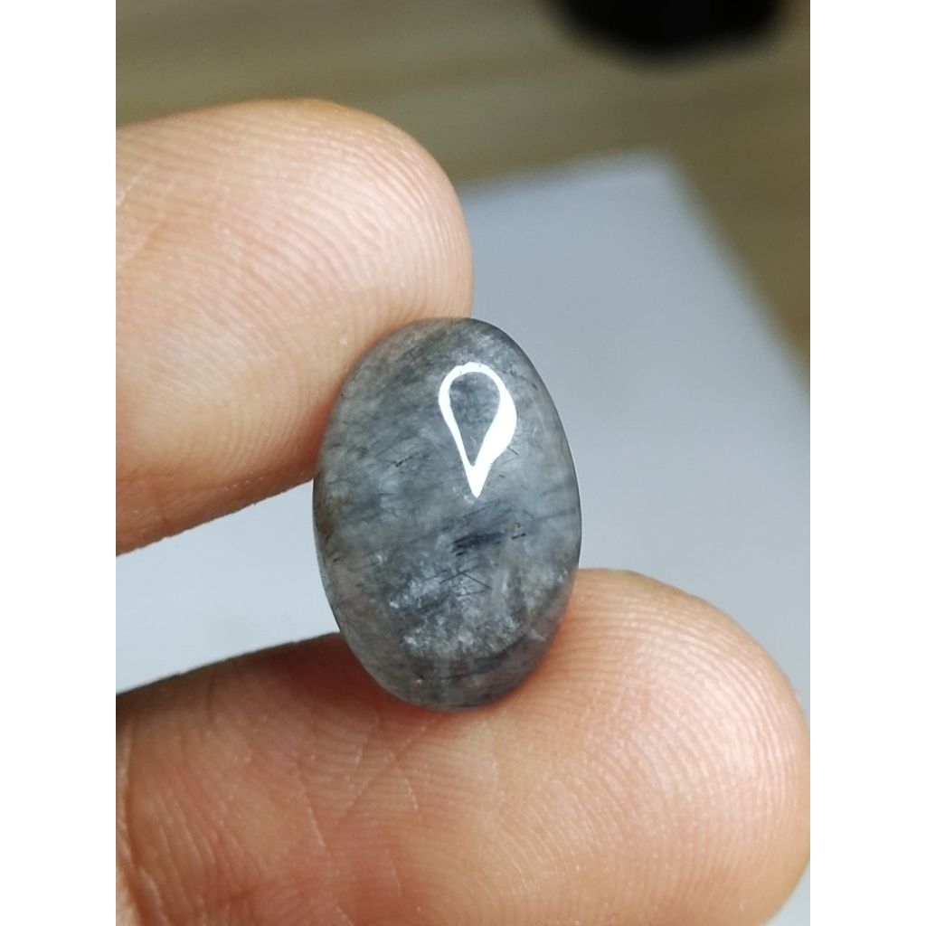 Natural Black Rutilated Quartz Memo 14 x 10 x 4 mm 4.15 Ct Kecubung Rambut Hitam Oval Cabochon NTD Y
