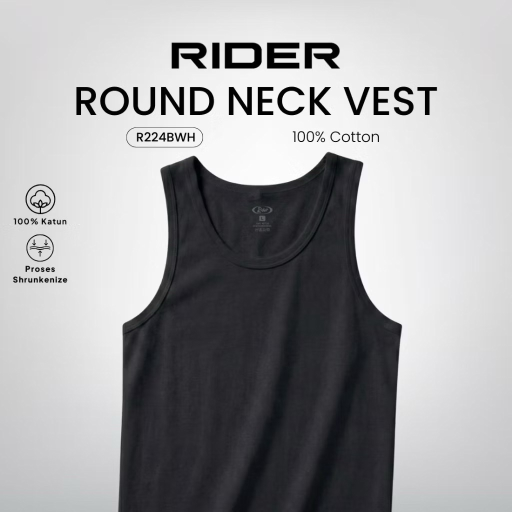 Kaos Singlet/Vest Kaos Kutungan Pria Rider Hitam Jumbo Size 5 XL