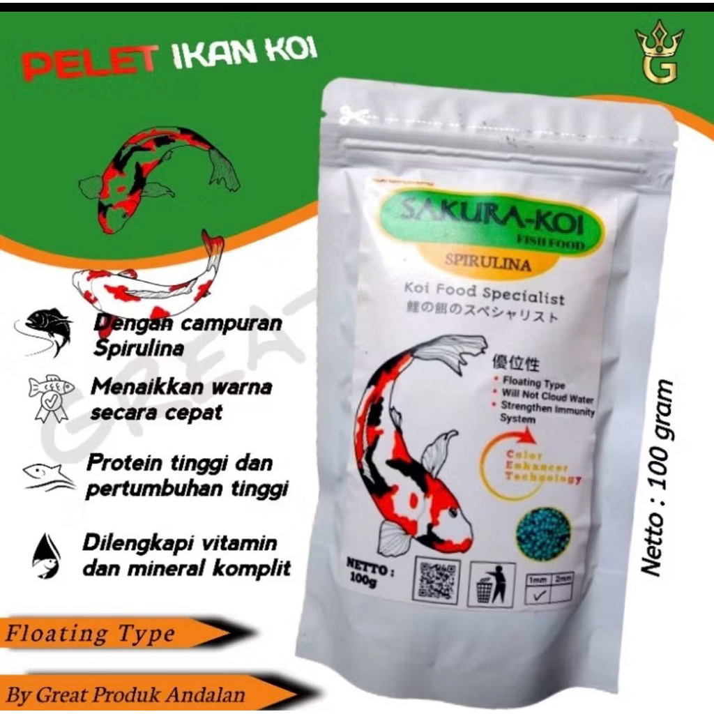 Pelet Ikan Koi SAKURA KOI SPIRULINA.Pakan Ikan Koi Berkualitas Untuk Warna Dan Pertumbuhan