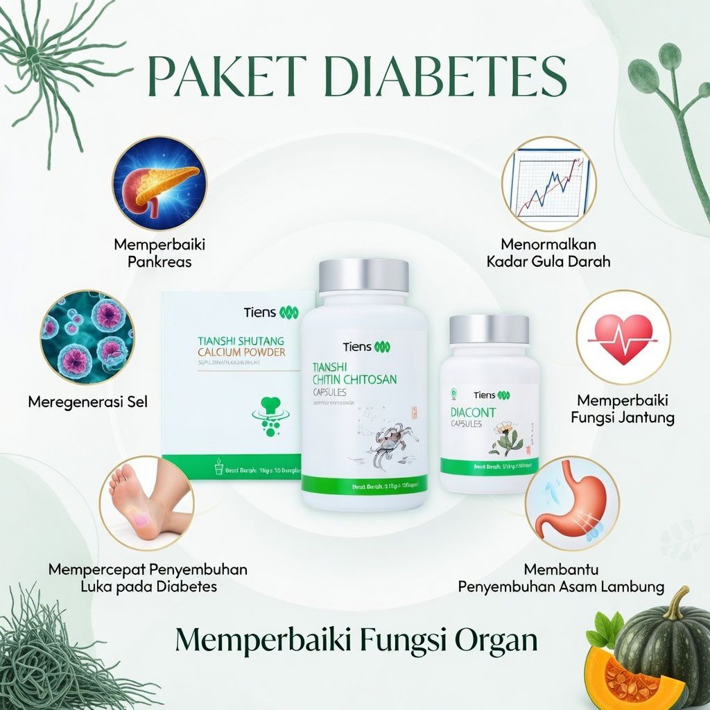 PAKET DIABETES TIENS | CHITOSAN|DIACONT| KAPSUL LABU CINA|SHUTANG SUSU LABU CINA