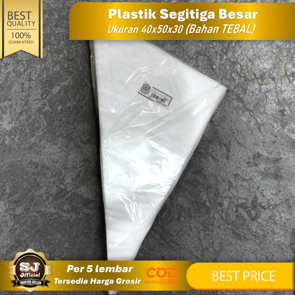 (5 Lembar) Plastik Segitiga UK Besar (40x50x30cm) - Piping Bag Bahan Tebal - Tersedia Harga Grosir