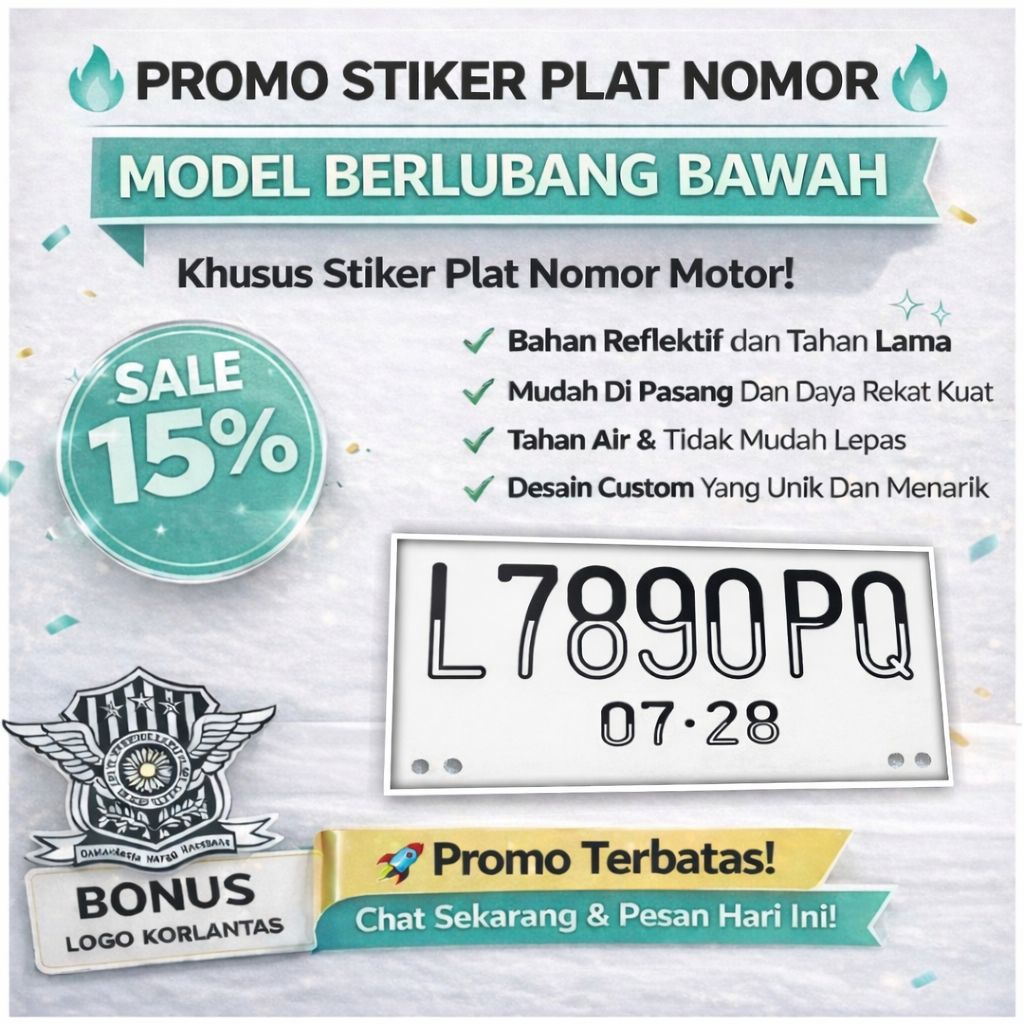 (Siap Kirim) Sepasang Stiker Plat Nomer Motor Berlubang Bawah, Stiker Cutting Plat Nomer Motor, Stik