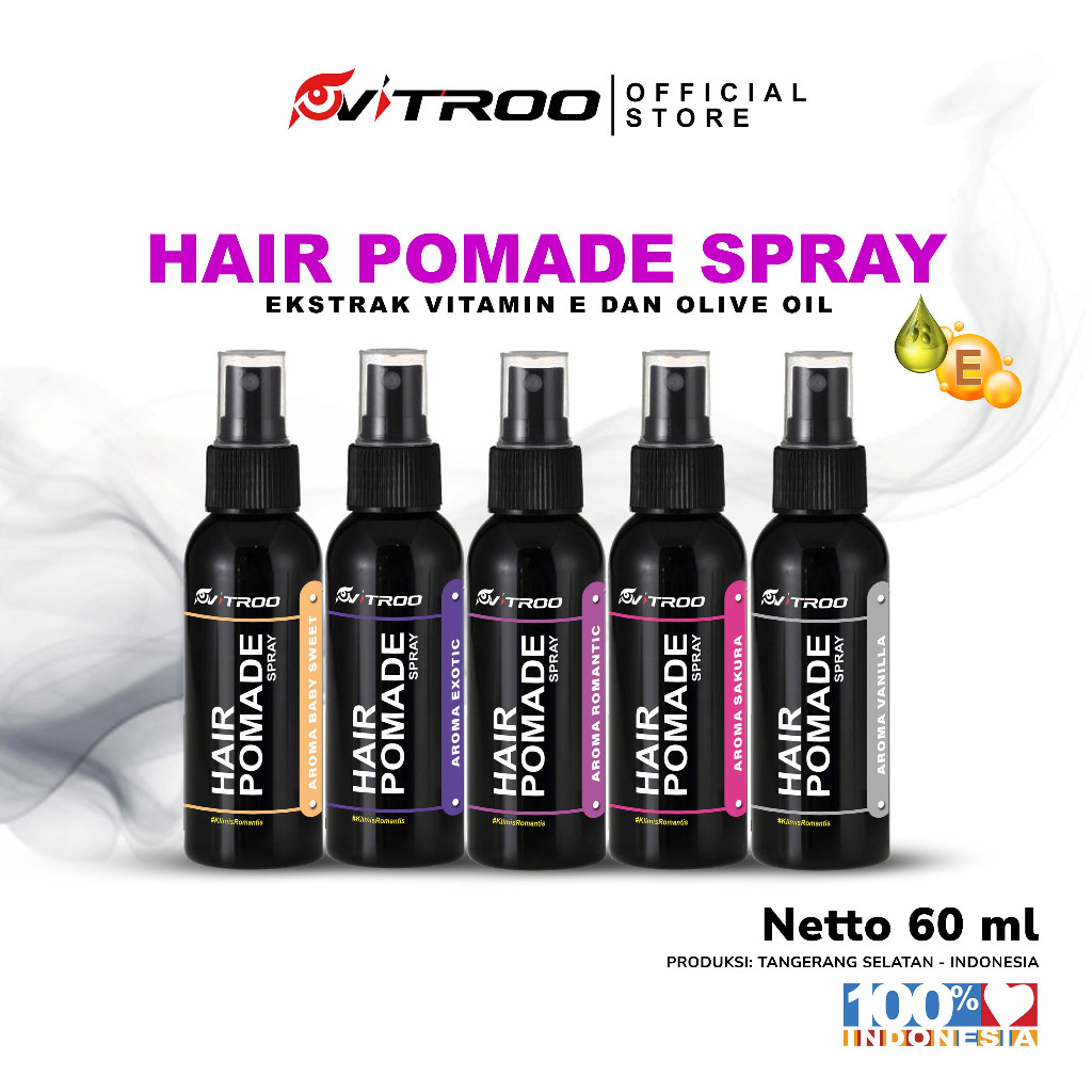 Vitroo Hair Pomade Spray Pomed Rambut Semprot Waterbase Minyak Rambut Pria Hair Styling Natural FREE