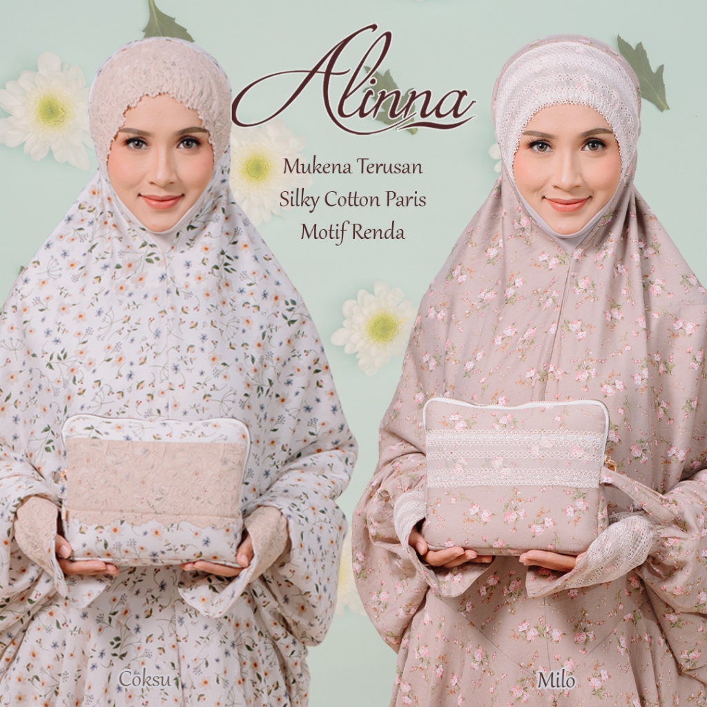 Mukena Alinna Terusan Lajur Premium Silky Cotton Paris Motif 2