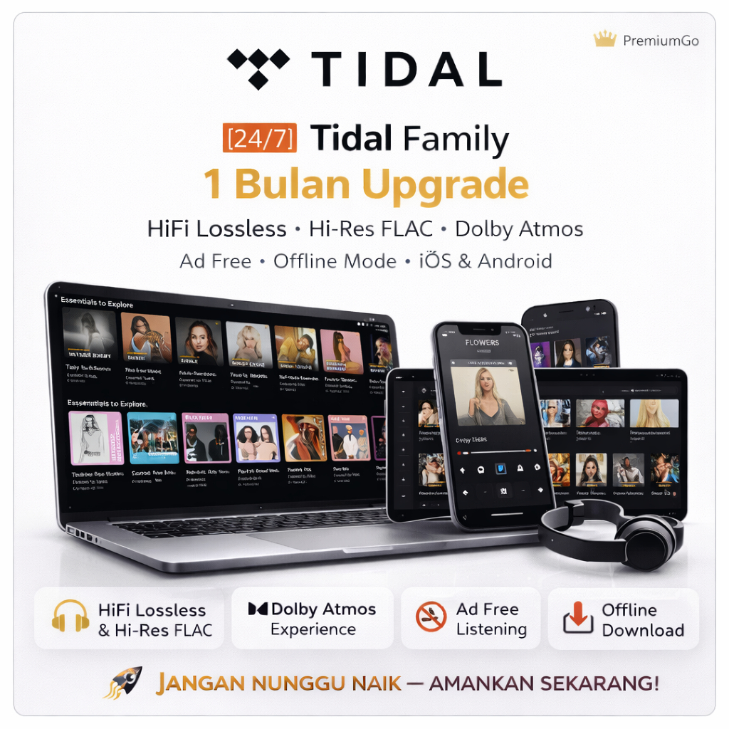 [24/7] Upgrade Akun Tidal Family 1 Bulan | 110M+ Tracks Lossless | Offline Listening
