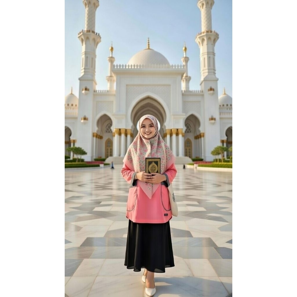 Tunik kaos Casual pink Salem syar'i, simpel dan elegan