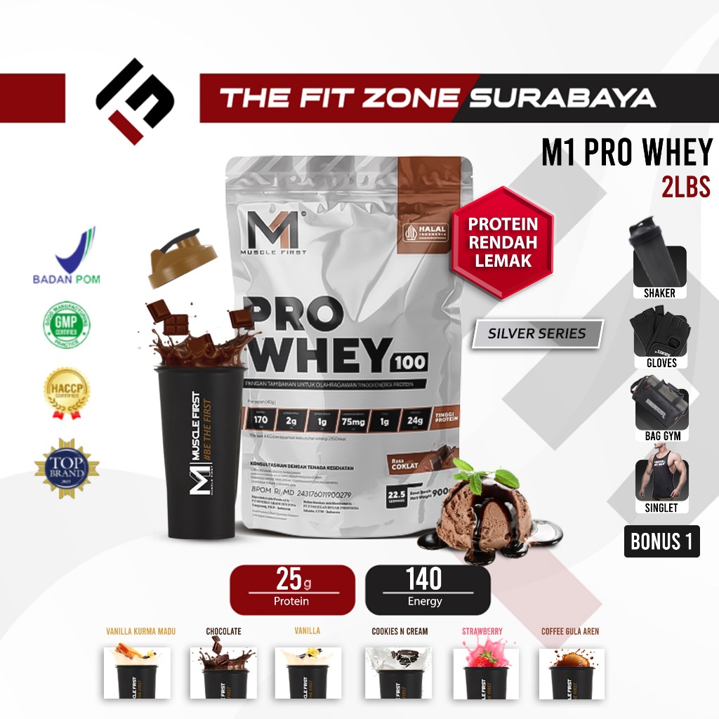 Muscle First M1 Pro Whey 100 2 Lbs - Susu Whey Protein Premium Rendah Kalori Lemak Karbo | Suplemen 