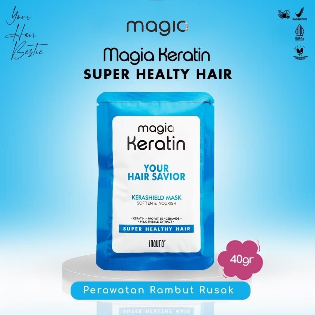 (Sachet) INAURA MAGIA KERATIN Kerashield Mask 40gr Your Hair Savior | Masker Rambut Kering dan Rusak