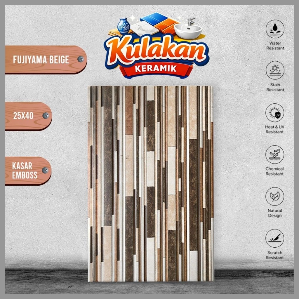 Keramik Dinding Kasar Emboss GEMILANG 25x40 Fujiyama Beige
