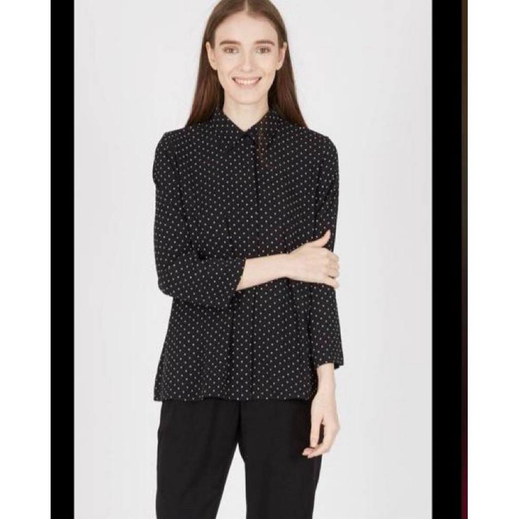 Kemeja Wanita J. Crew Polkadot Hitam Size S