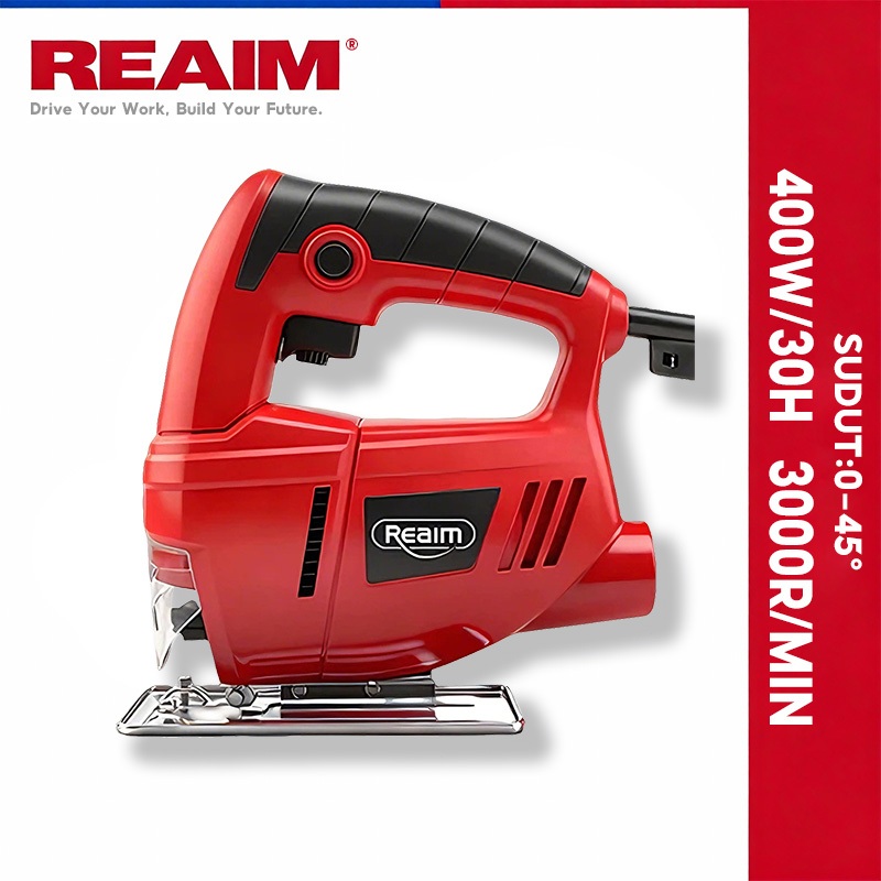 REAIM Jigsaw Mesin Gergaji Listrik Pemotong Kayu 400W Alat Potong Kayu Potong Besi Tipis PVC Pipa