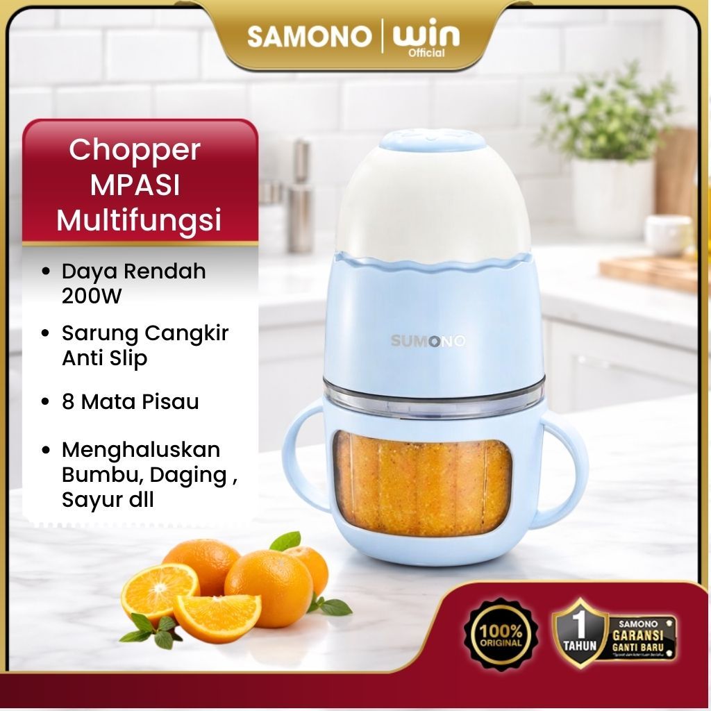 SAMONO Mini Chopper MPASI 300Ml Low Watt Coper Mesin Penghalus Daging dan Bumbu Buah Choper Food Pro