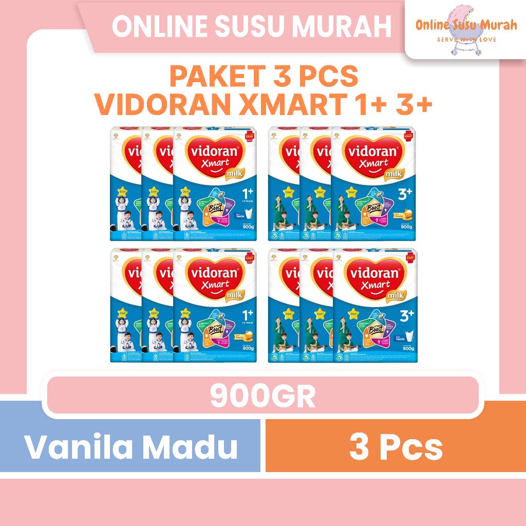 VIDORAN PAKET 3 KOTAK XMART 1+ 3+ 900GR VANILA MADU TAHAP 1 DAN 3 900 GR SUSU ANAK MURAH SMART SSKD