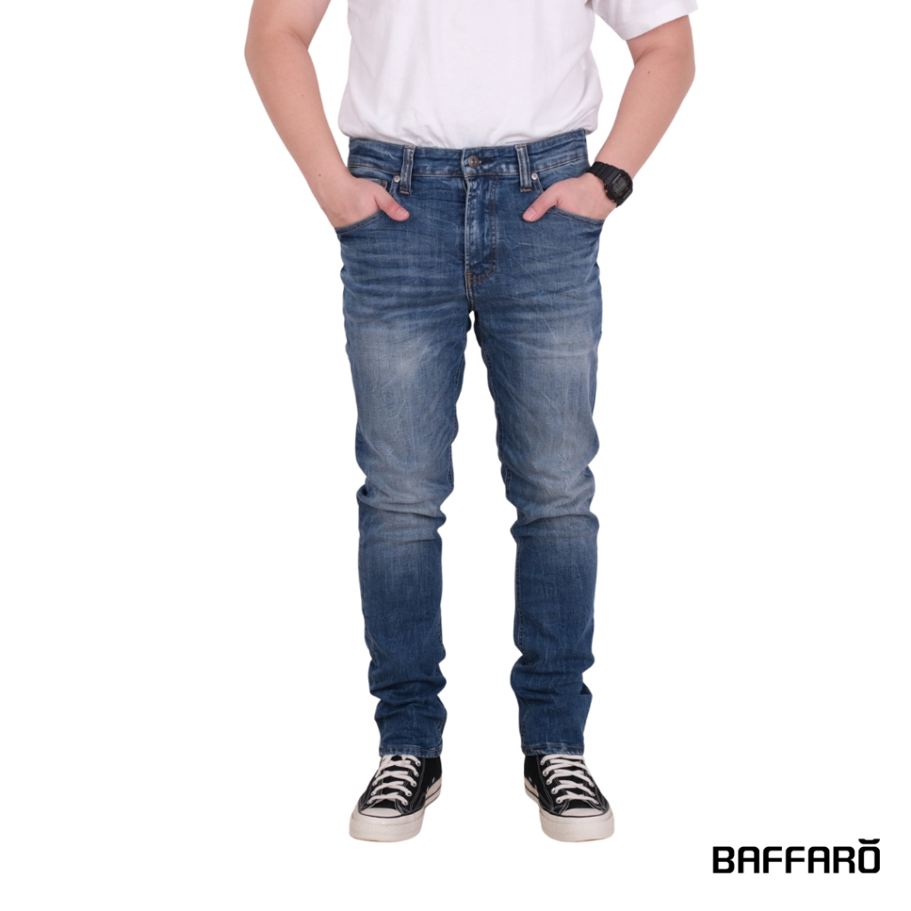 Celana Jeans Panjang Denim / Celana Denim Pria Slim Fit BAFFARO Stretch Medium Blue / B911-039MBL