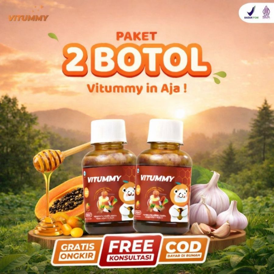 PAKET 2 BOTOL VITUMMY Madu Herbal Mencegah Cacingan Menambah Nafsu Makan 130ML
