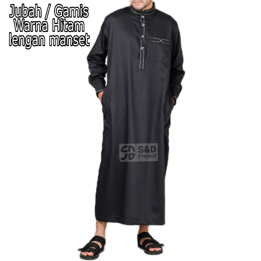 Baju Koko Gamis Jubah Baju Muslim Pria Lengan Panjang Manset Terbaru Terkini Hitam Navy Putih Model 