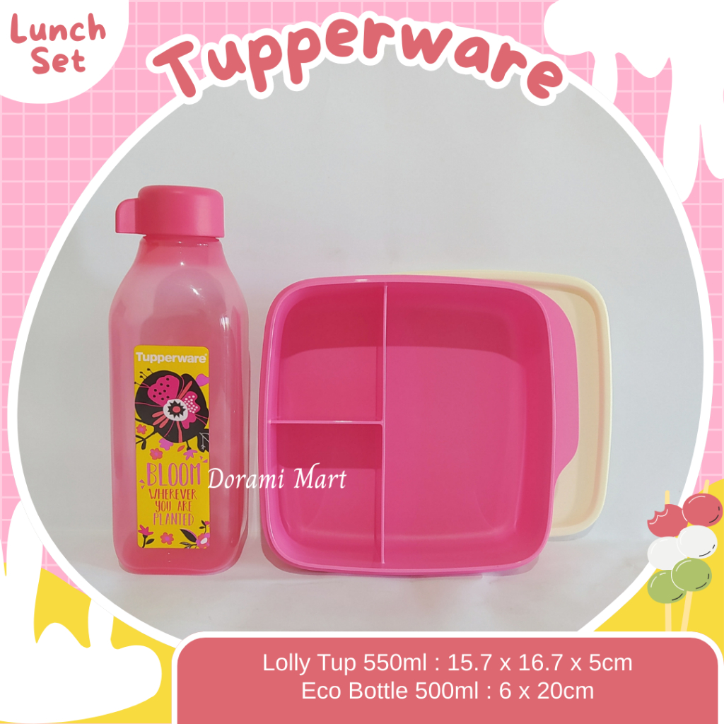 TUPPERWARE Lunch Box Set Tempat Bekal Kotak Makan Botol Minum Lolly Tup Eco Bottle Square A