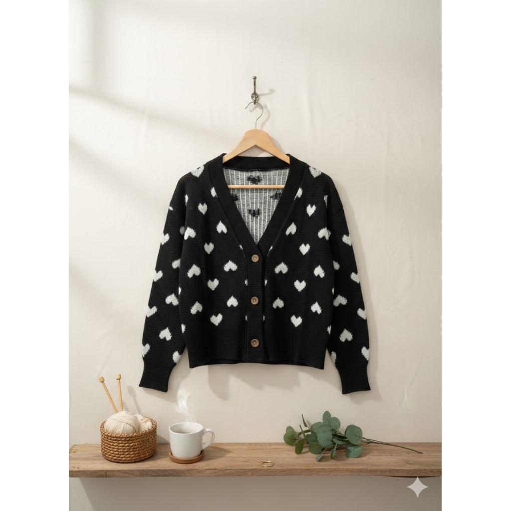 Cardigan Rajut Wanita Motif Love Korea Style