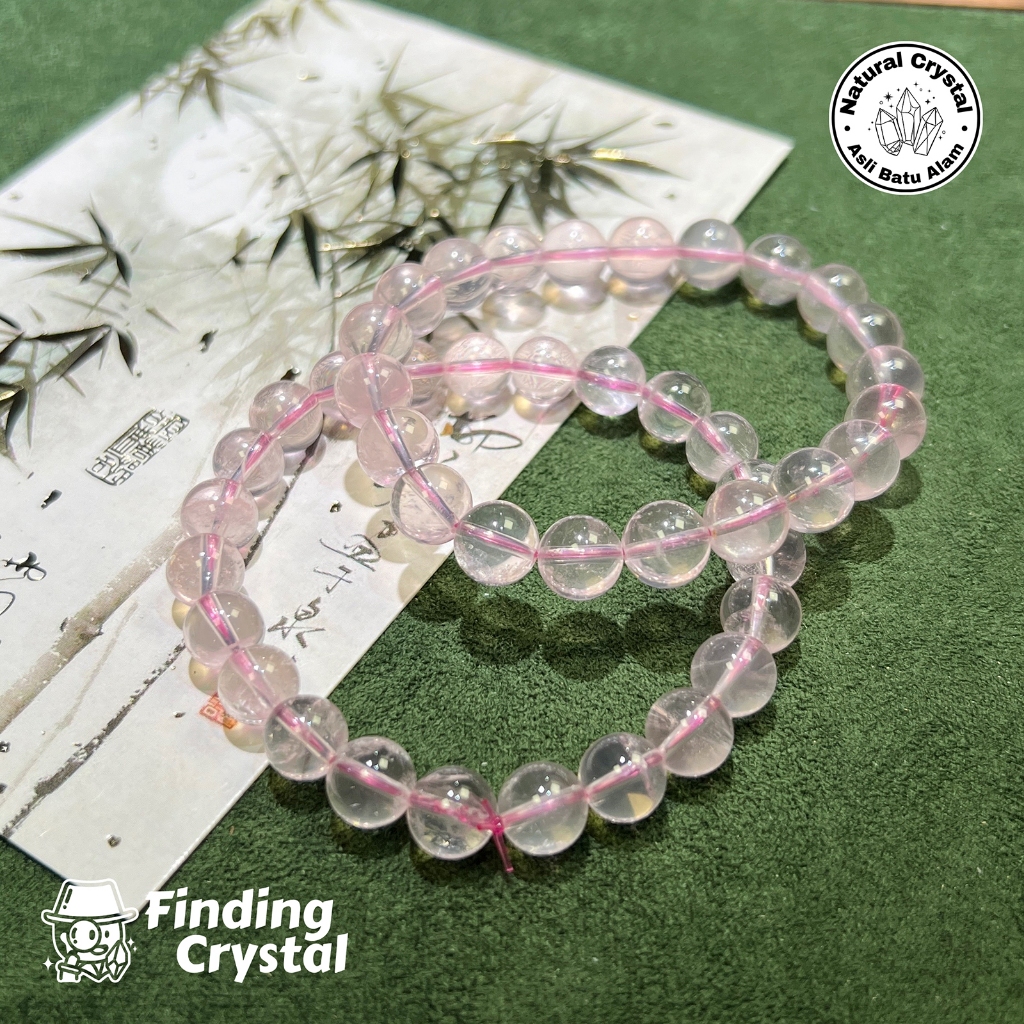 Gelang Batu Kristal Asli Rose Quartz 9mm - Natural Crystal Stone Bracelet