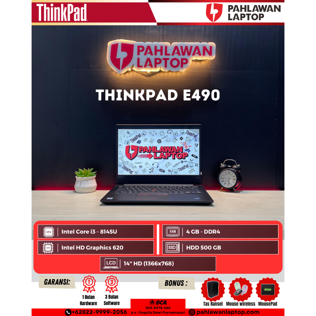 Laptop Thinkpad E490 Core i3-8th gen/Ram 4GB/HDD 500GB/Layar 14"
