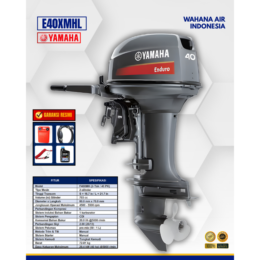 GARANSI RESMI 40 PK MESIN TEMPEL YAMAHA OUTBOARD E40XMHS DAN E40XMHL