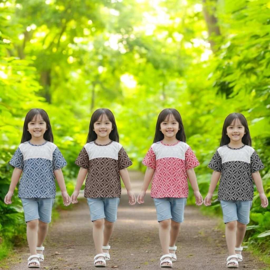 atasan batik anak perempuan lucu.blus anak perempuan motif kawung.sragam batik paud tk