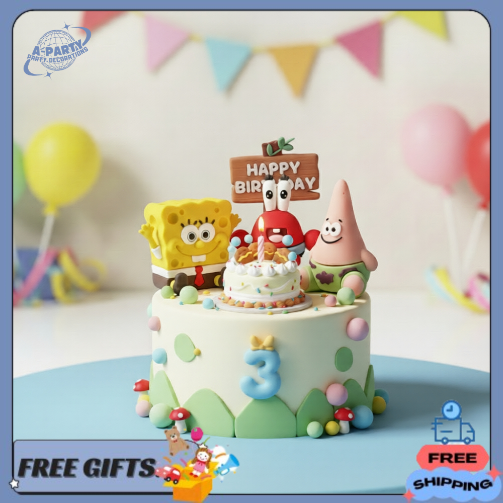 Topper Spongebob Kue Ulang Tahun Karakter Tema Laut/ Dekorasi Pesta Ulang Tahun Anak-Anak