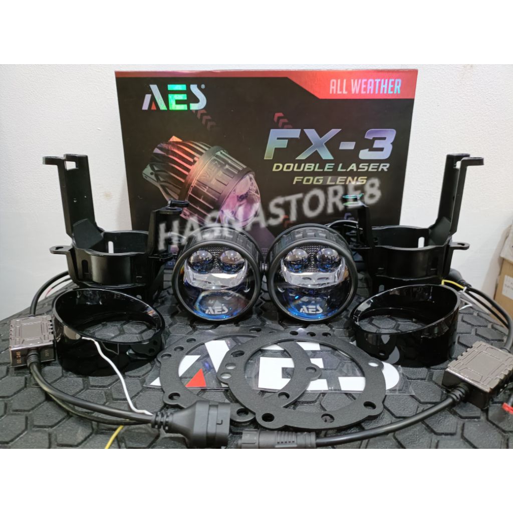 FOGLAMP AES FX-3 |FOGLAMP LAMPU KABUT AES DOUBLE LASER 3 INCH 3 WARNA 68W UNIVERSAL LAMPU KABUT MOBI