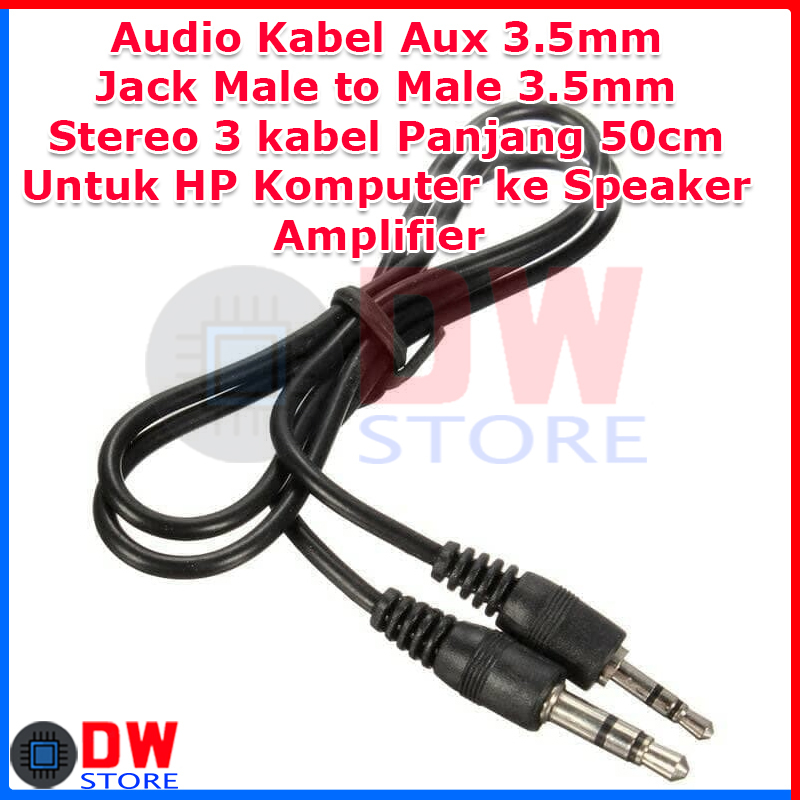 Kabel Audio Aux  Stereo Jack 3.5mm Male to Male 3 Pin Audio HP AUX Laptop Komputer ke Speaker Aktif 