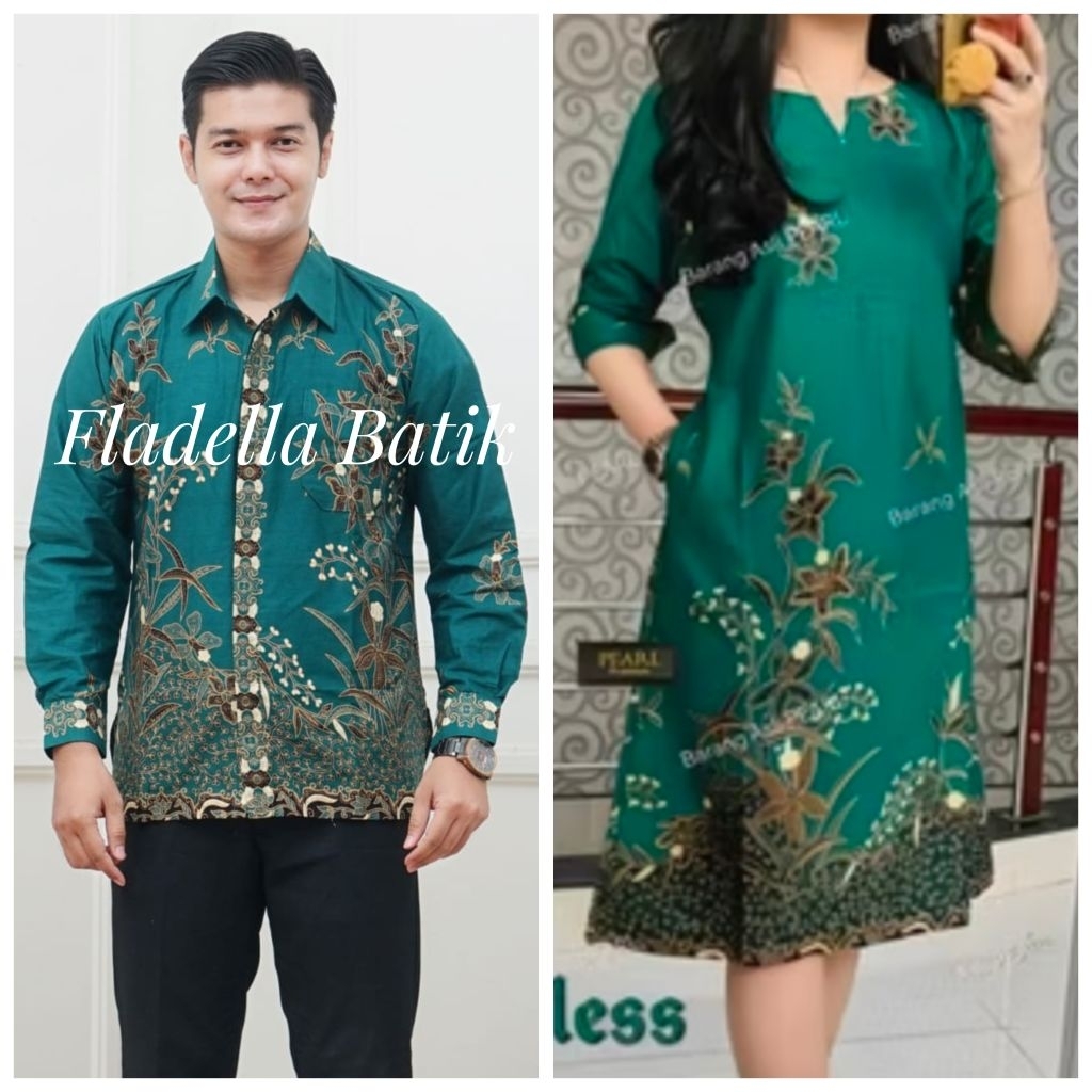 Dress batik wanita hijau seragam batik kantor modern kekinian