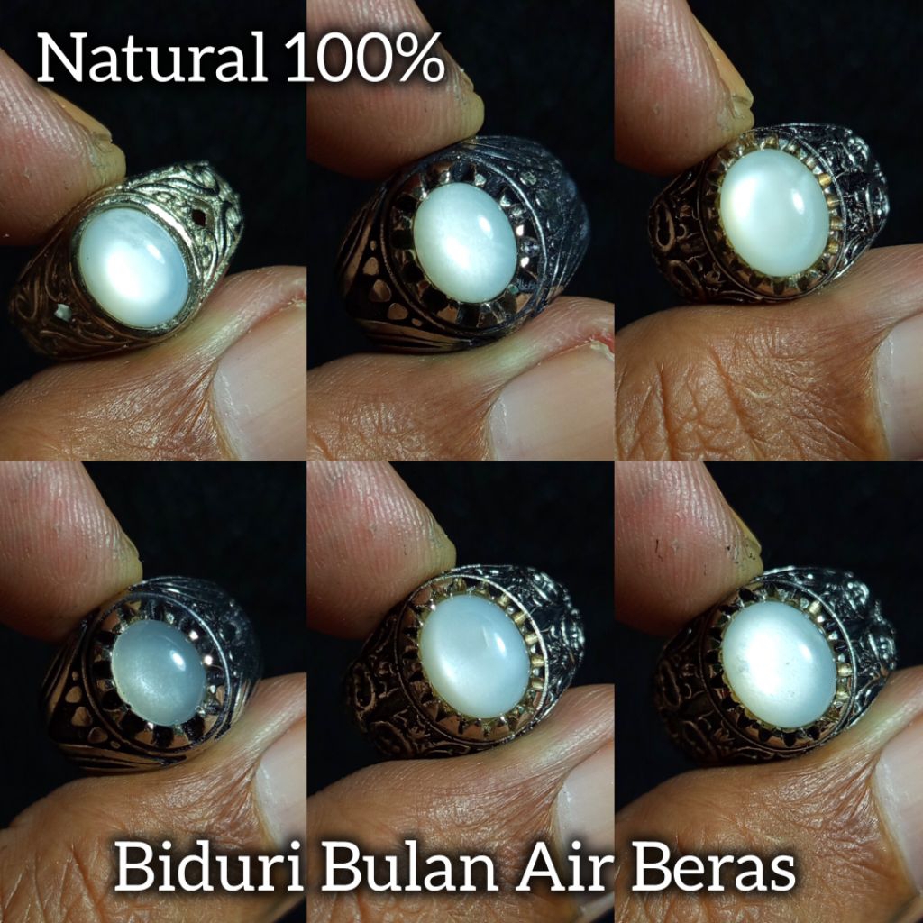 batu cincin biduri bulan air beras natural/batu moonstone/batu biduri bulan air beras ring alpaka/ba