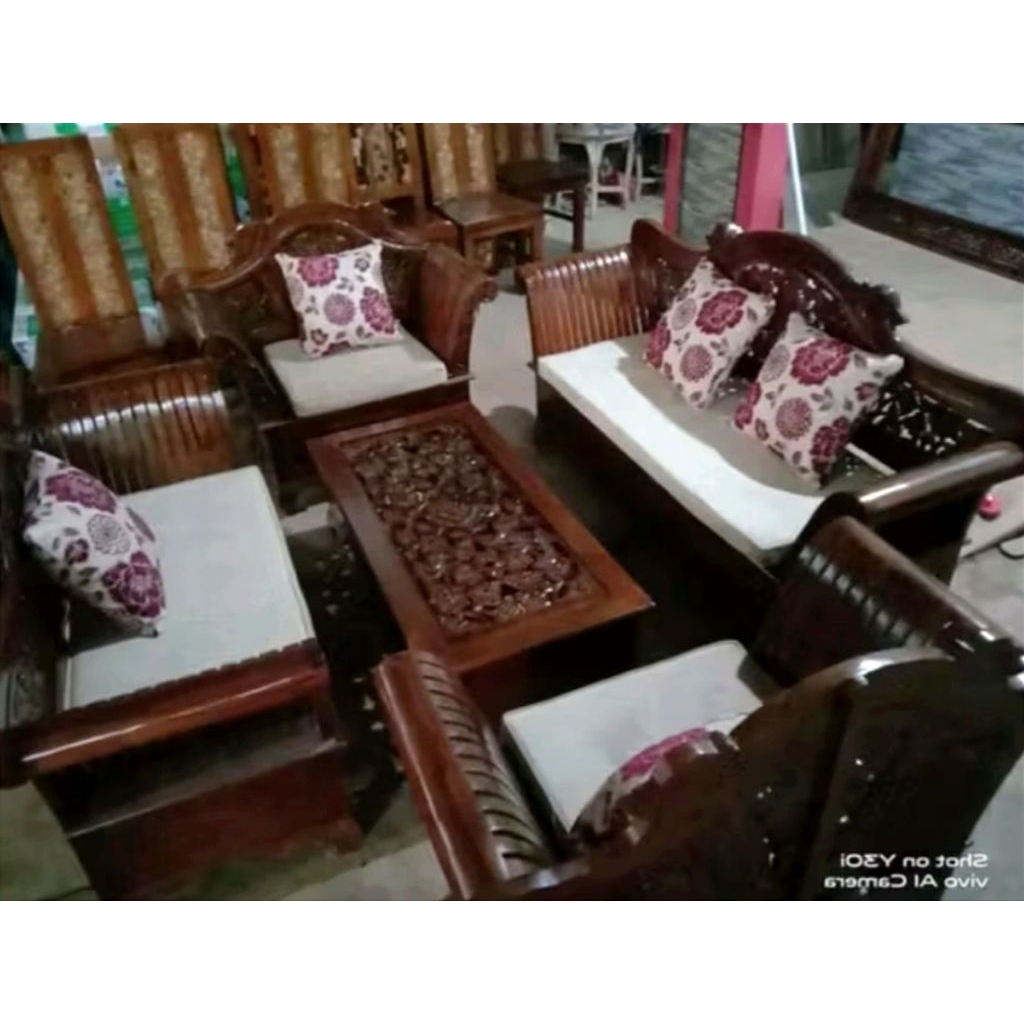 Kursi Tamu Madura Keong Full Kayu Jati Plus Busa