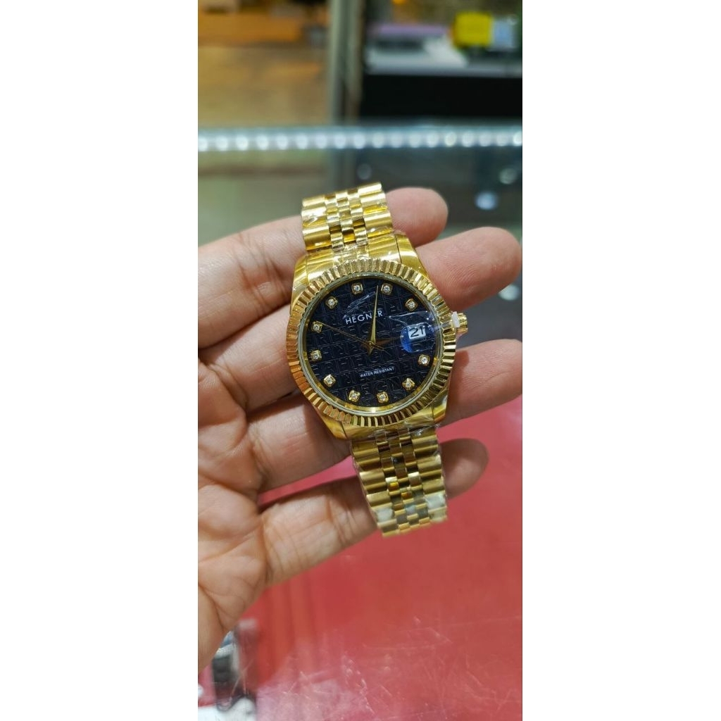 Hegner 1717 M gold hitam jam tangan pria