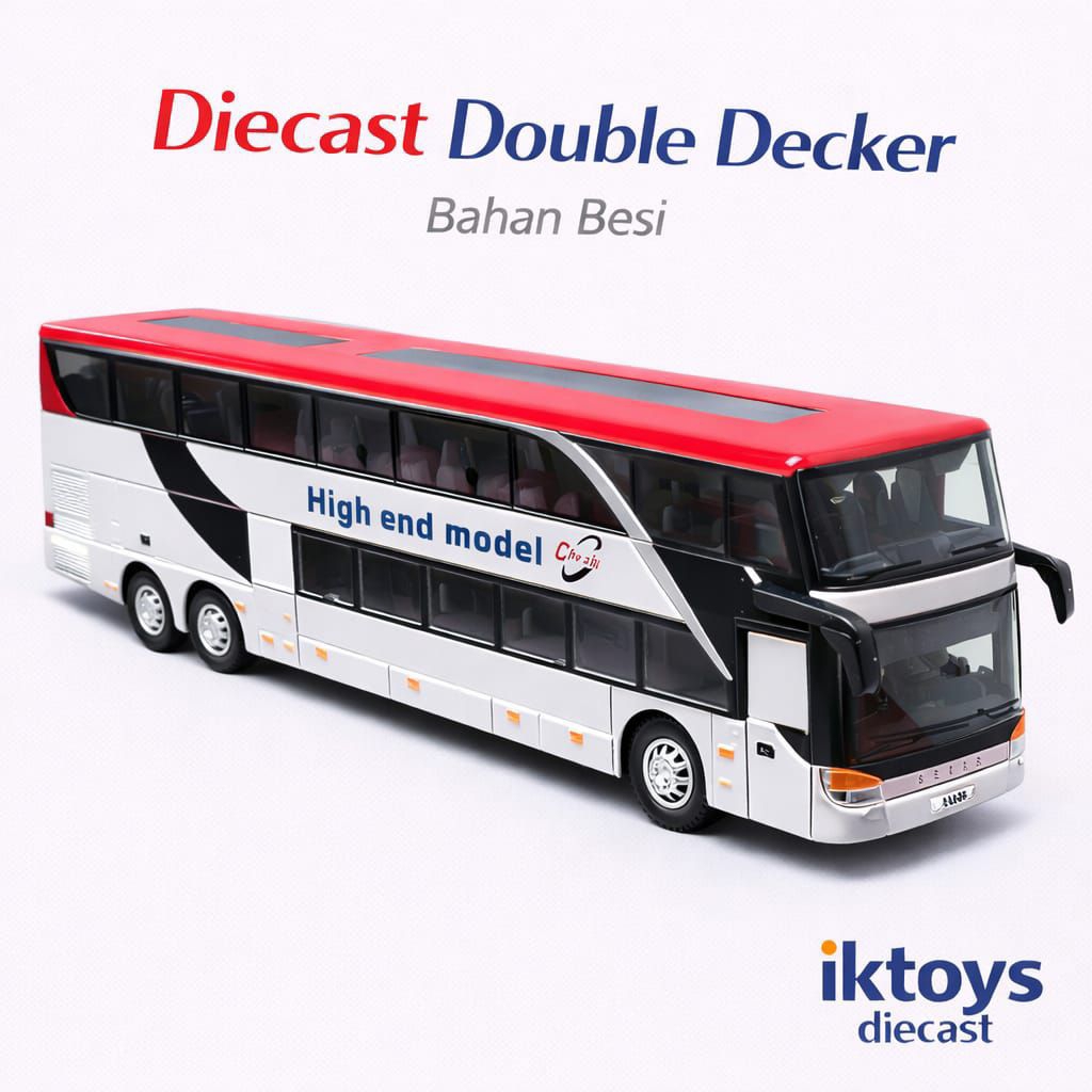 DIECAST MINIATUR BUS DOUBLE DECKER BIS TINGKAT KOTA PULL MAINAN SKALA ALLOY DETAIL BESI METAL BESAR