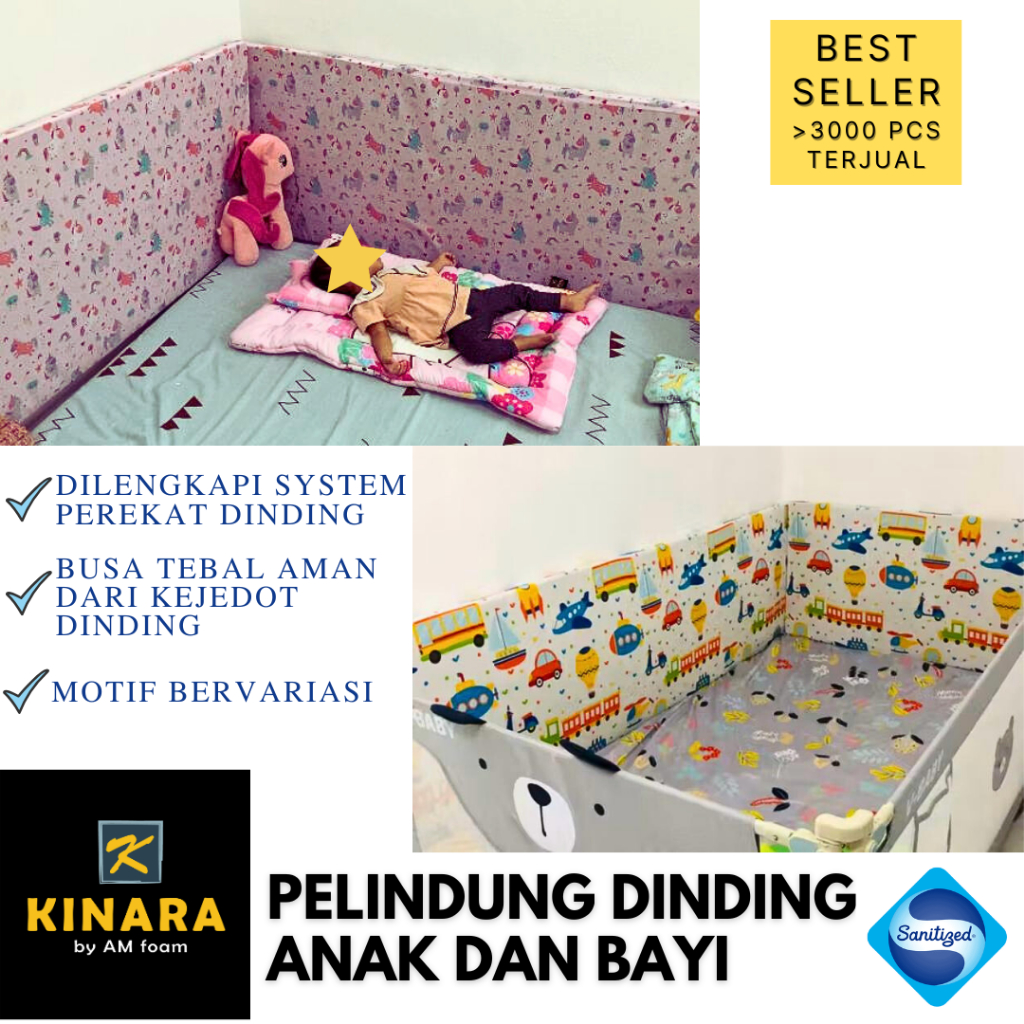 Dinding Bayi Kinara Pelindung dinding bayi dari busa empuk dan kain katun lembut, tinggi 30 cm dan 6