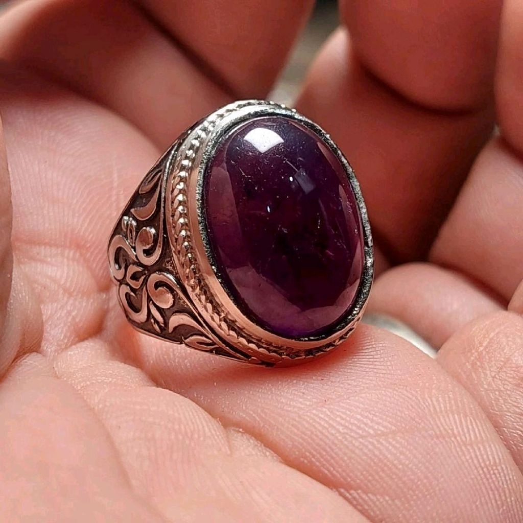 Cincin batu kecubung wulung 18mm ungu tua brazil / Akik amethyst quartz