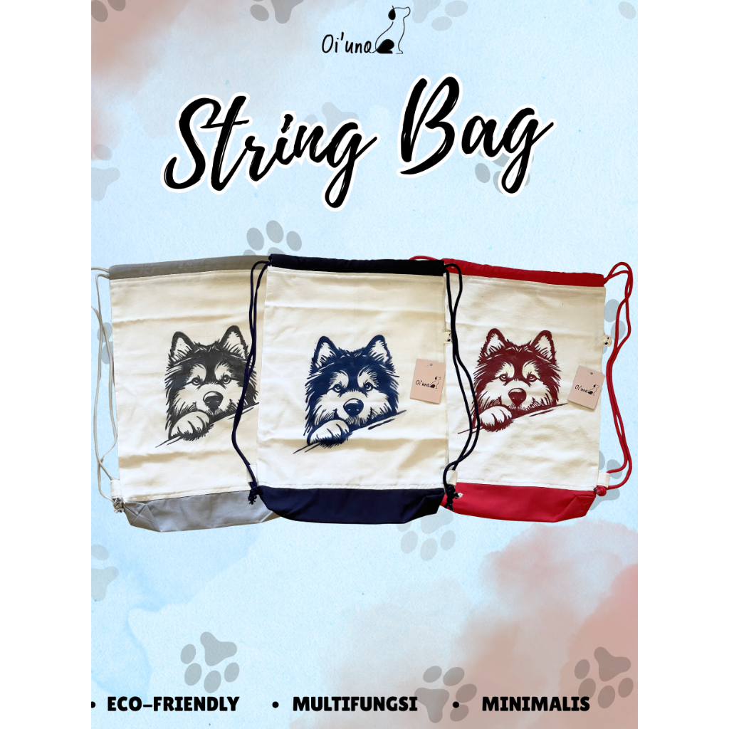 Tas Serut / String Bag Lukis Motif Anjing Husky