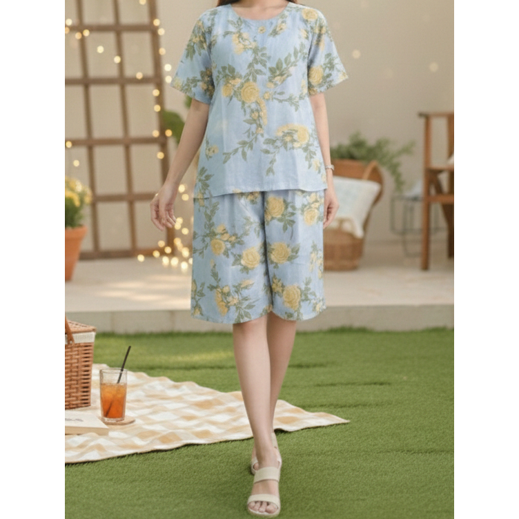 PROMO MURAH Baju Setelan Gogo Rayon Premium Jumbo Motif Etnik Solo Lasem Adem & Lembut - One Set Cel