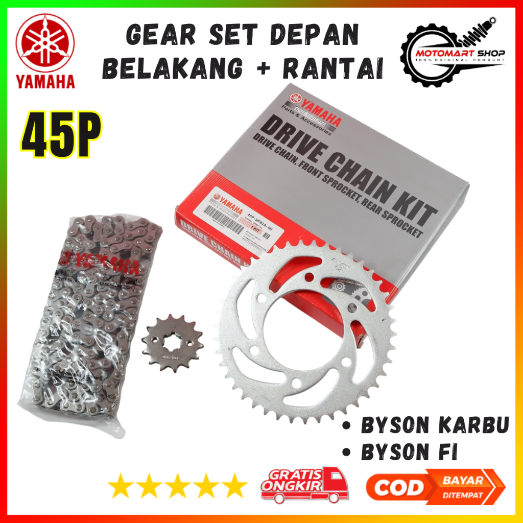 Gear Set Yamaha Byson FI Ori / Gear Depan Belakang dan Rantai Byson Karbu - 45P
