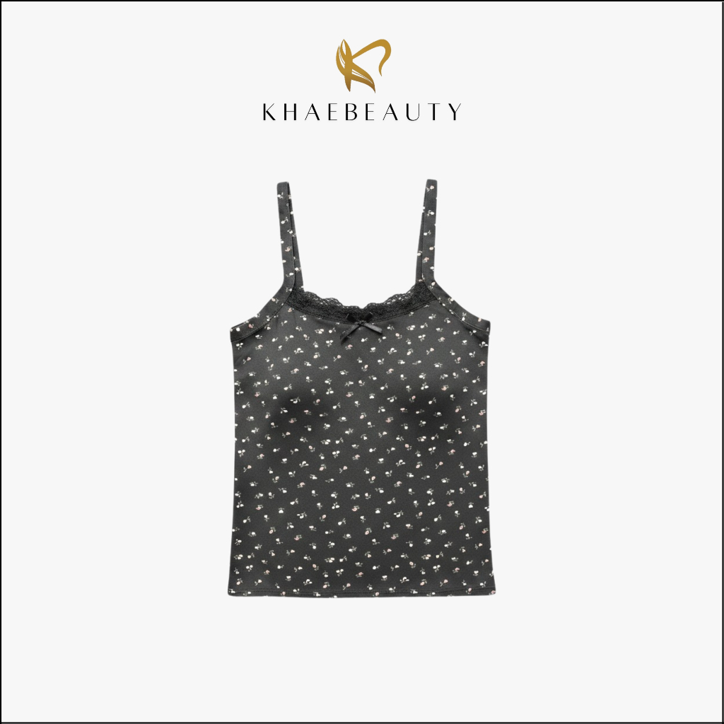 KHAEBEAUTY Tanktop Bra Wanita Motif Bunga Renda Pita Singlet Tali Kecil Floral Adem Lucu BR138