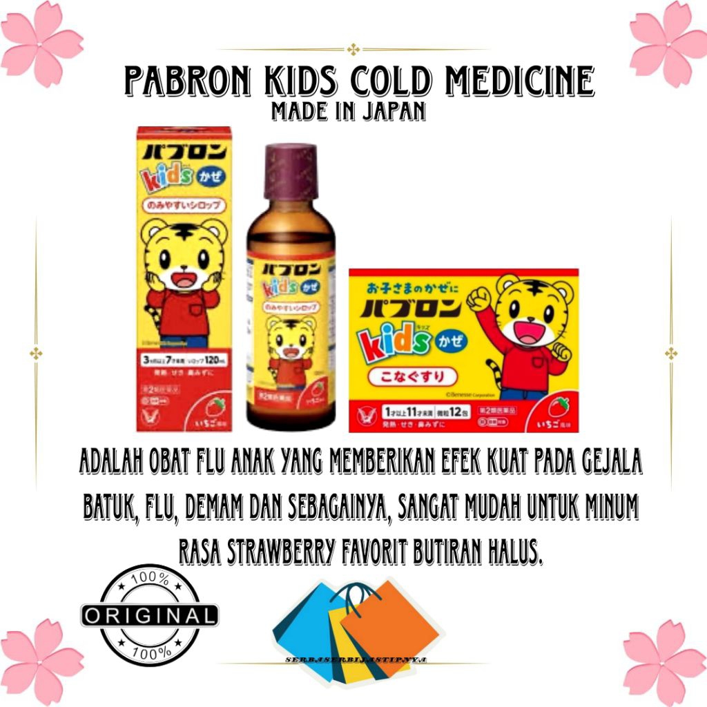 Pabron Kids - Serbuk Obat Demam Batuk Anak dengan Rasa Strawberry, Praktis untuk Anak