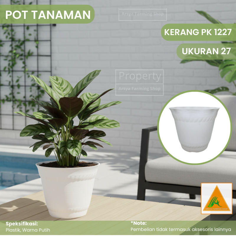 Pot Kerang 27 PK 1227 Bahan Plastik Tebal Warna Putih Cocok Untuk Bunga Dan Tanaman Lainnya