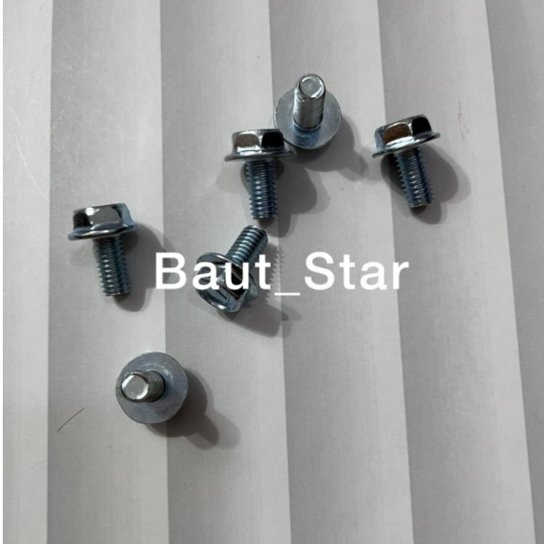 Baut Flange Bolt M6  Putih 6×12 Kunci 10 Galvanis