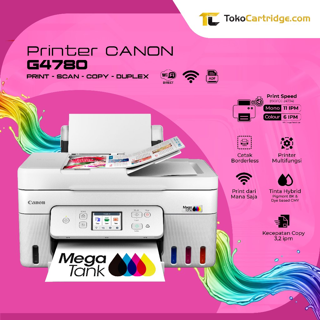 Printer Canon PIXMA G4780 (Print-Scan-Copy) Wireless ADF Duplex / G4770 Pengganti G4010 Pembuangan M