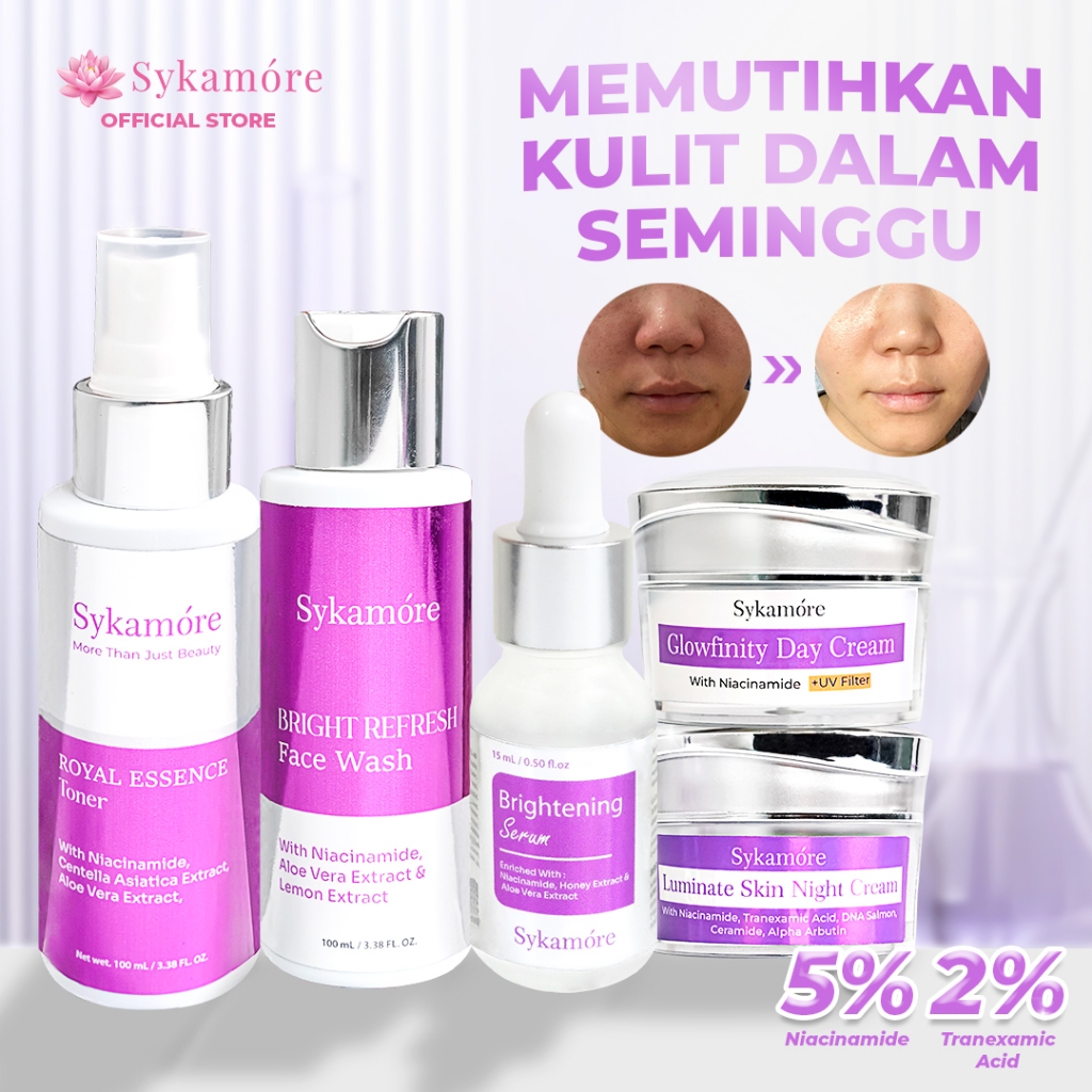 Sykamore Paket Brightening Series Skincare 1 Set Lengkap Pemutih Wajah BPOM