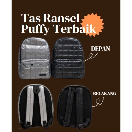 Tas Puffy Back / Tas Ransel Hitam Silver