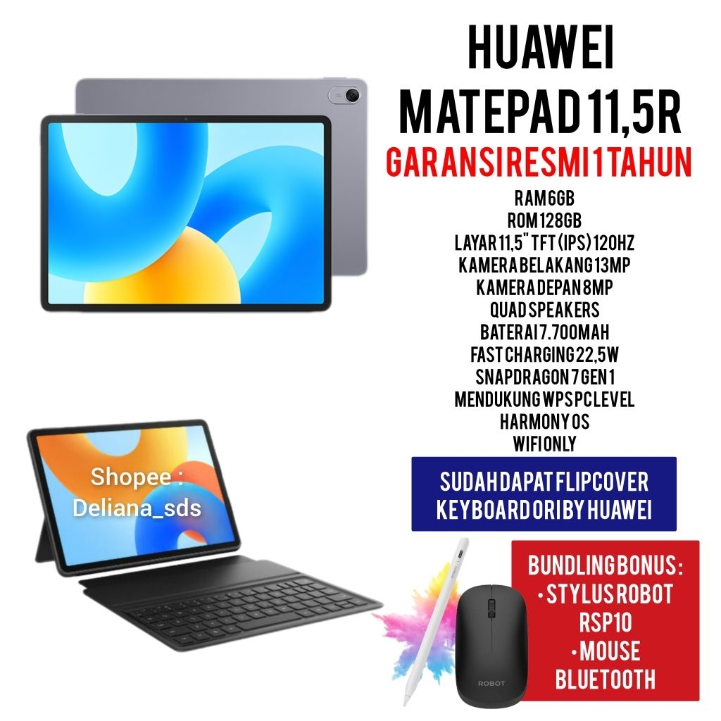 Huawei Matepad 11,5 R 6/128 Garansi Resmi 1 Tahun Huawei  Matepad 11,5R Huawei Matepad 11,5 Bartok R