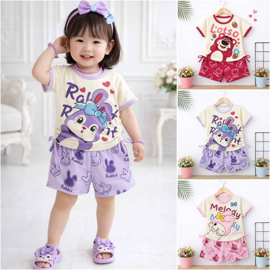 VALMELO SETELAN ANAK PEREMPUAN/SETELAN BAJU ANAK CEWEK MOTIF TALI SAMPING